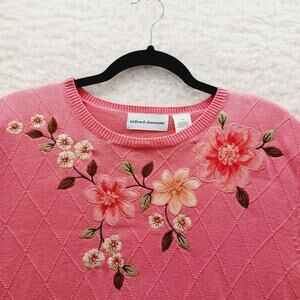 Sweater Size XL Peach Pink Embroidery Bead Bloomcore Grandmacore Applique Floral